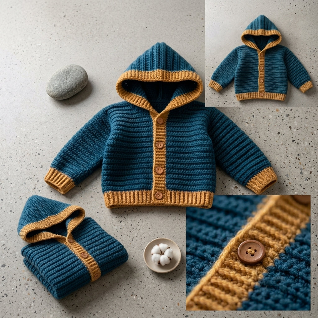 Hooded Cardigan Button-Front Baby Hoodie | Crochet Pattern PDF