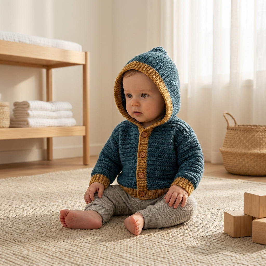 Hooded Cardigan Button-Front Baby Hoodie | Crochet Pattern PDF