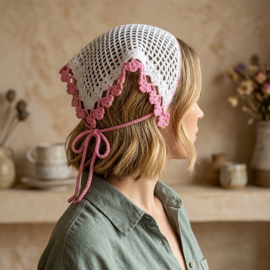 Cottagecore Floral Head Scarf | Beginner Crochet Pattern PDF
