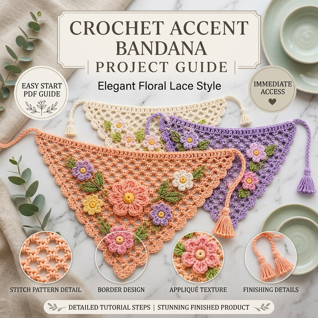 Boho Granny Square Hair Scarf | Crochet Pattern PDF