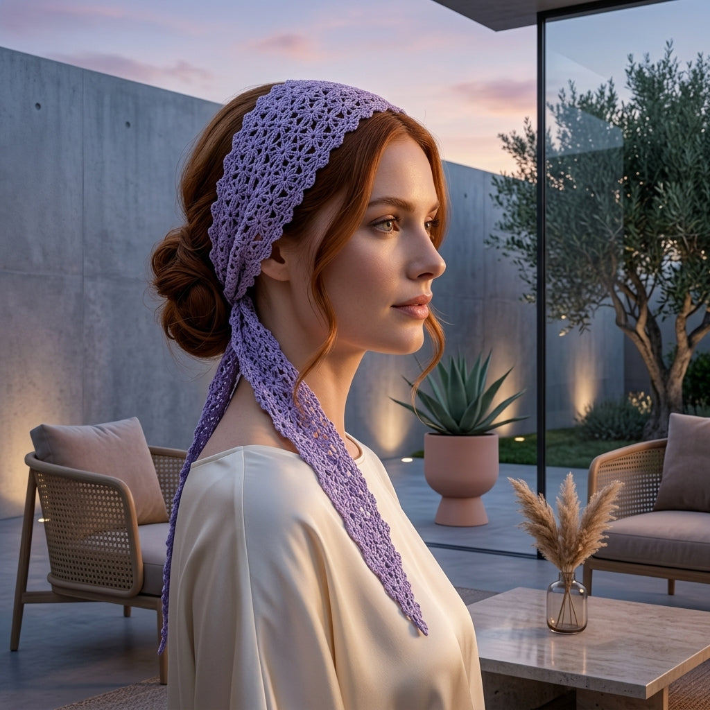 Mesh Hair Scarf With Long Lace Ties | Crochet Pattern PDF