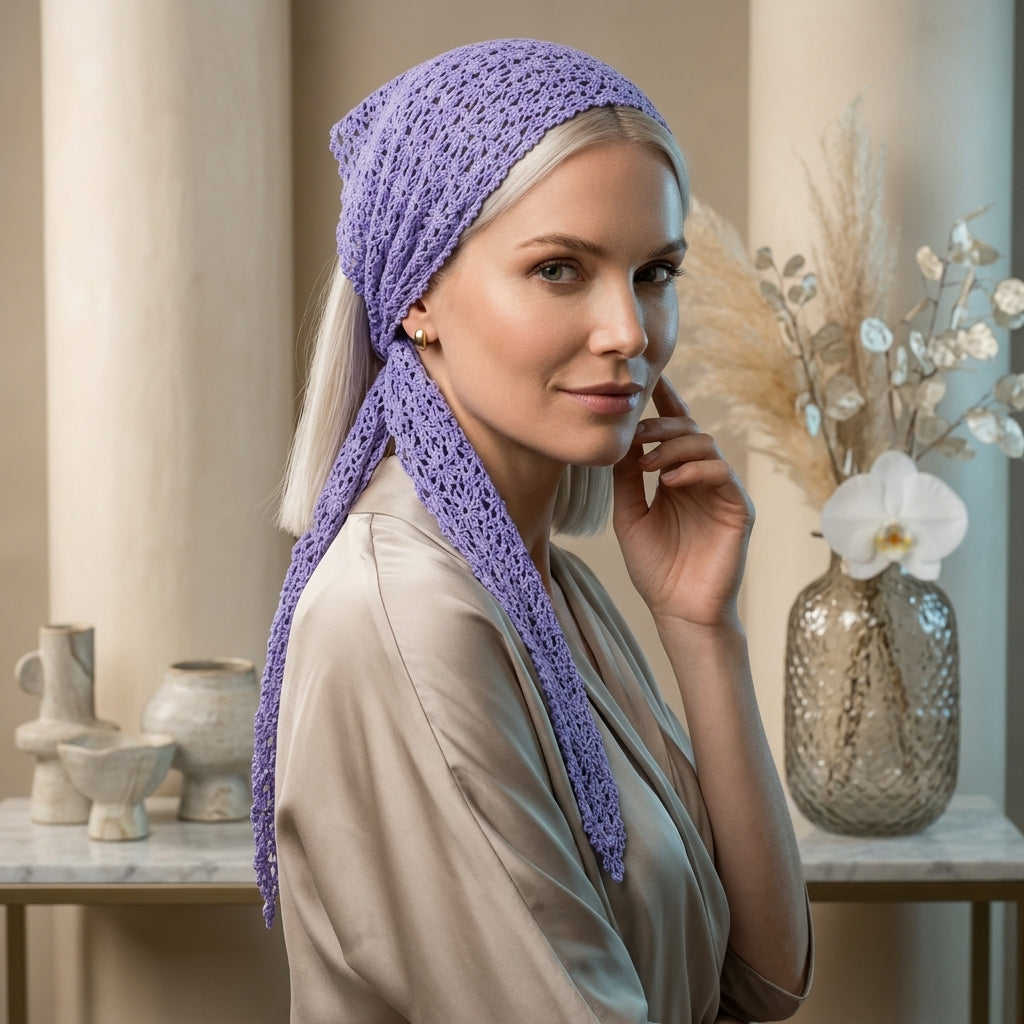 Mesh Hair Scarf With Long Lace Ties | Crochet Pattern PDF