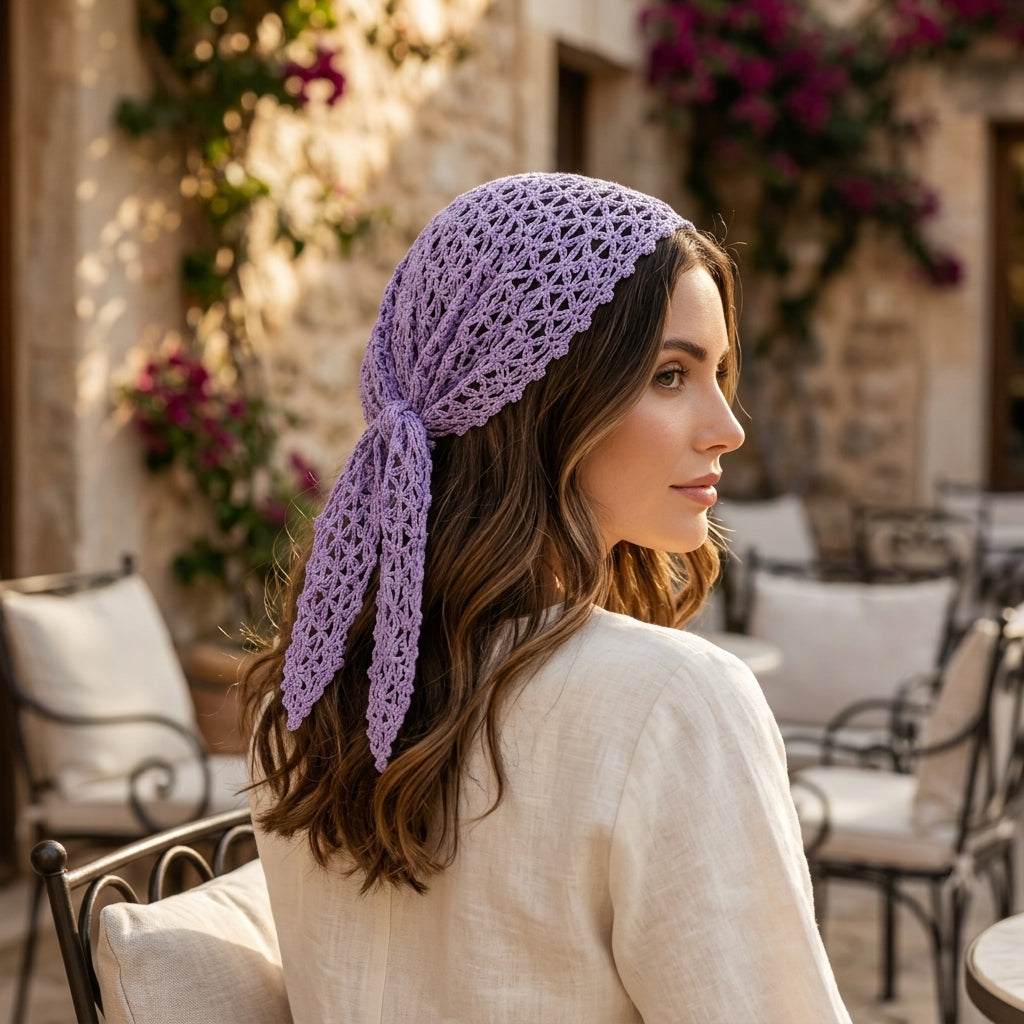 Mesh Hair Scarf With Long Lace Ties | Crochet Pattern PDF