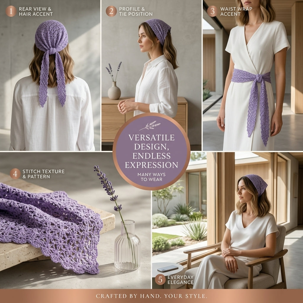 Mesh Hair Scarf With Long Lace Ties | Crochet Pattern PDF