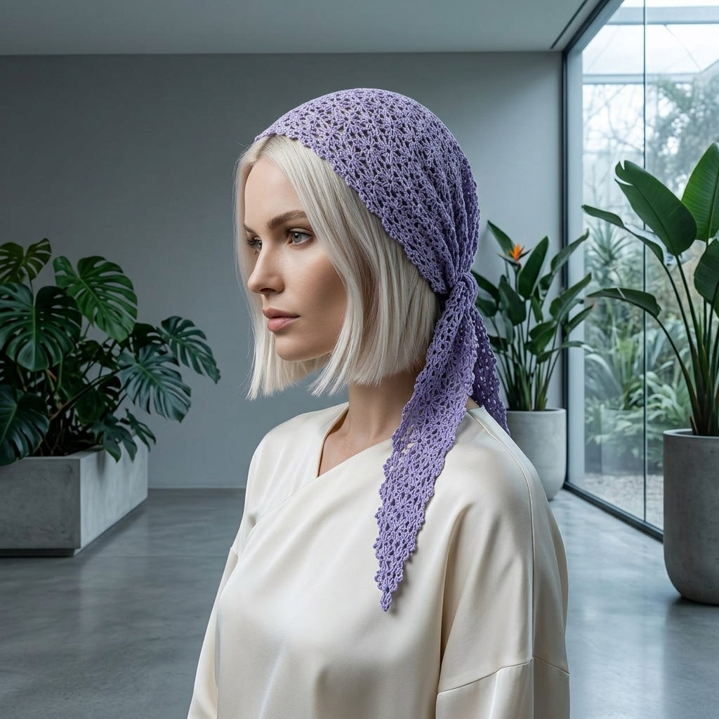 Mesh Hair Scarf With Long Lace Ties | Crochet Pattern PDF