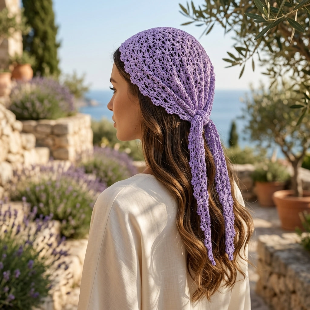 Mesh Hair Scarf With Long Lace Ties | Crochet Pattern PDF