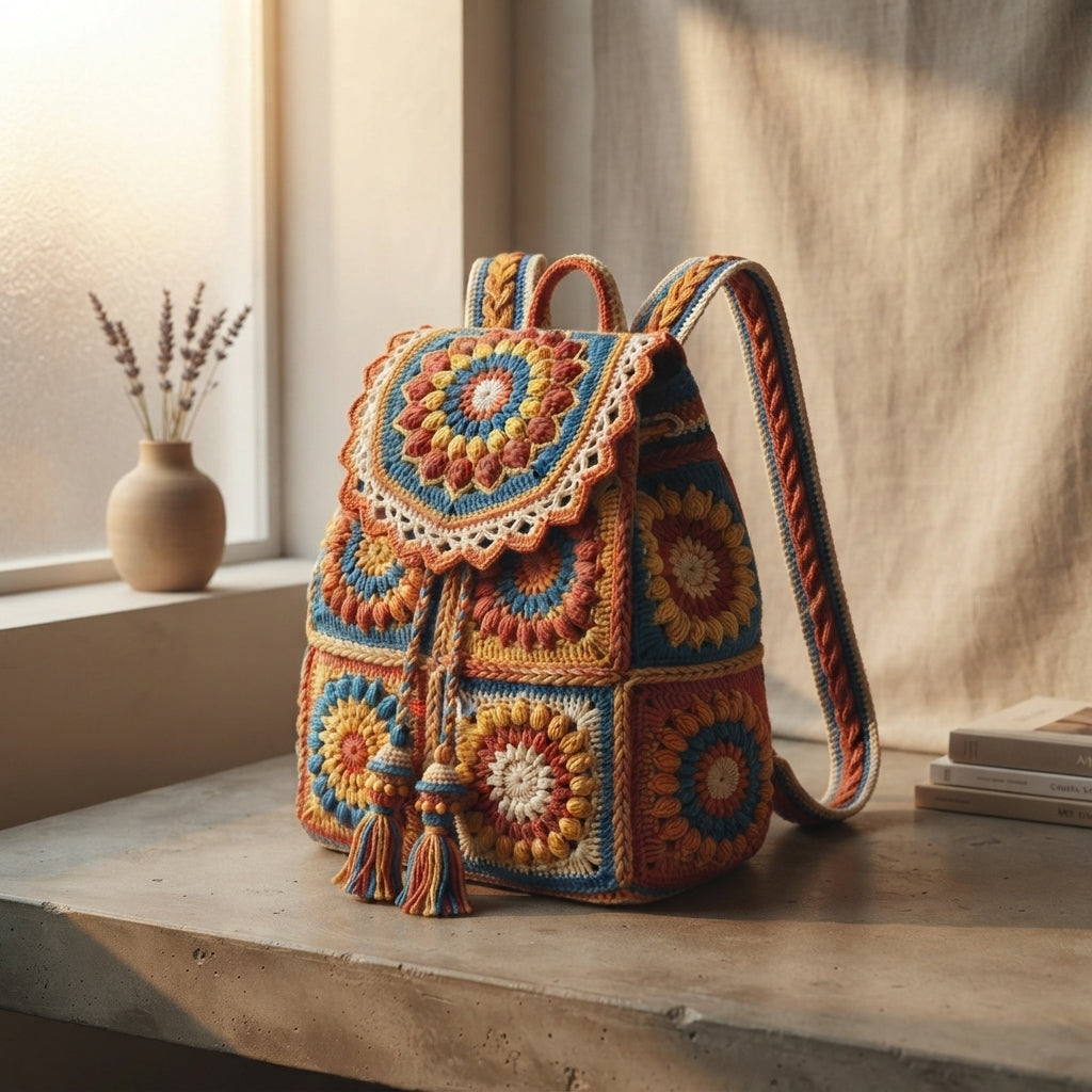 Boho Granny Square Backpack | Crochet Pattern PDF