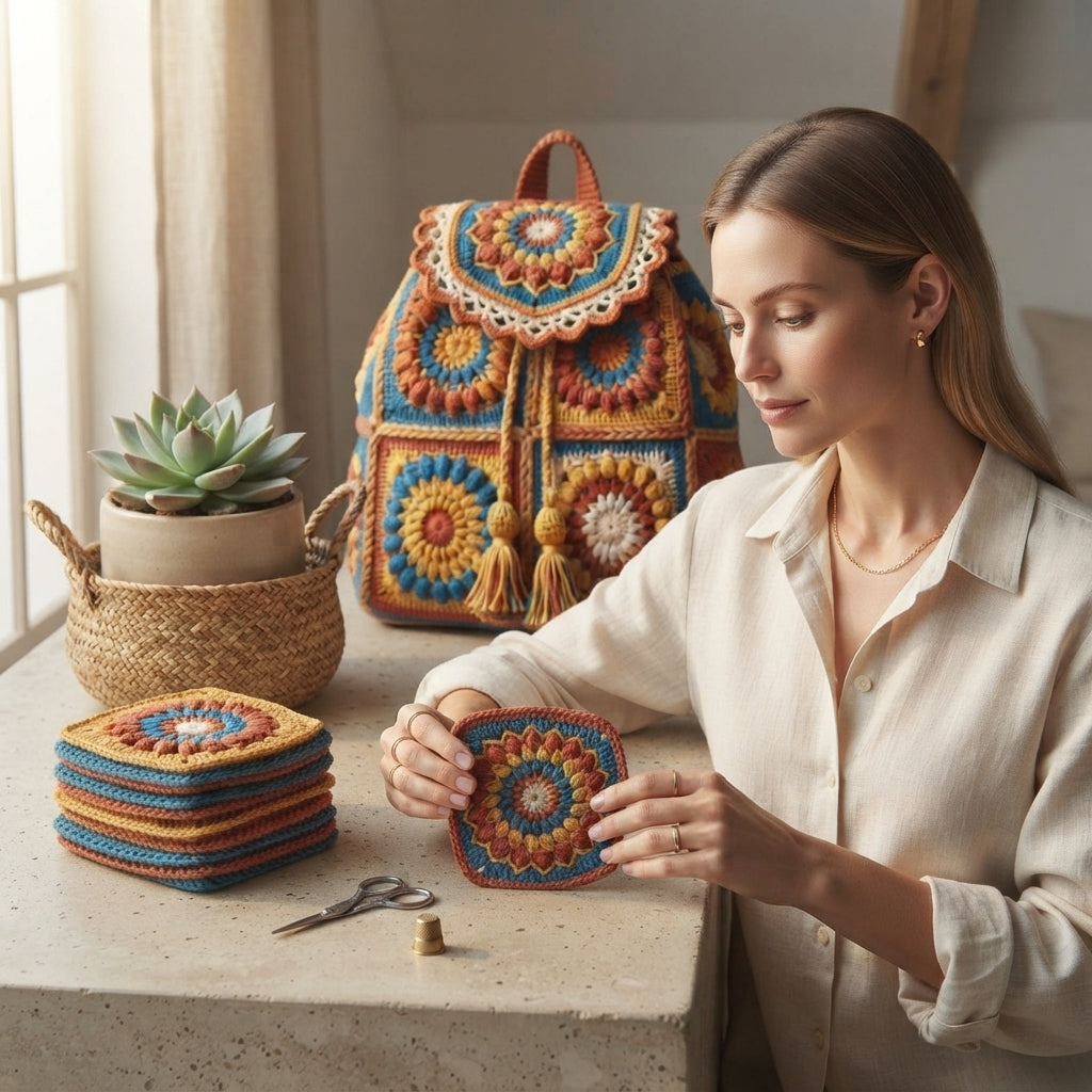 Boho Granny Square Backpack | Crochet Pattern PDF