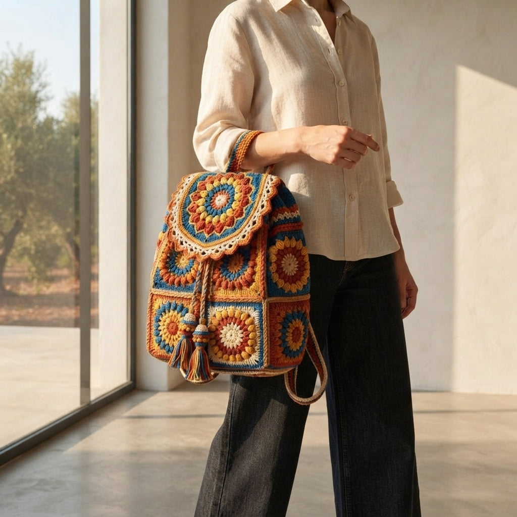 Boho Granny Square Backpack | Crochet Pattern PDF