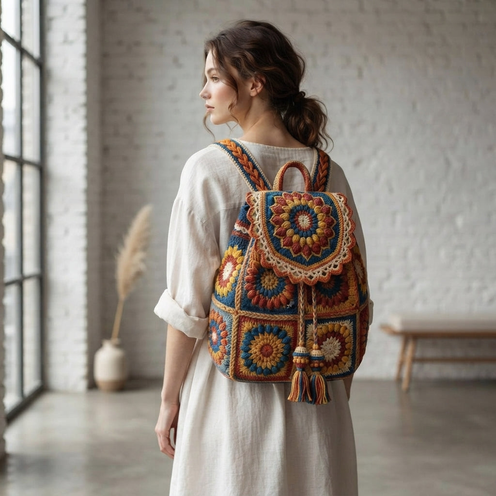 Boho Granny Square Backpack | Crochet Pattern PDF