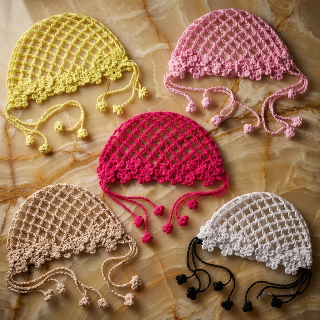 Floral Mesh Summer Headscarf | Crochet Pattern PDF