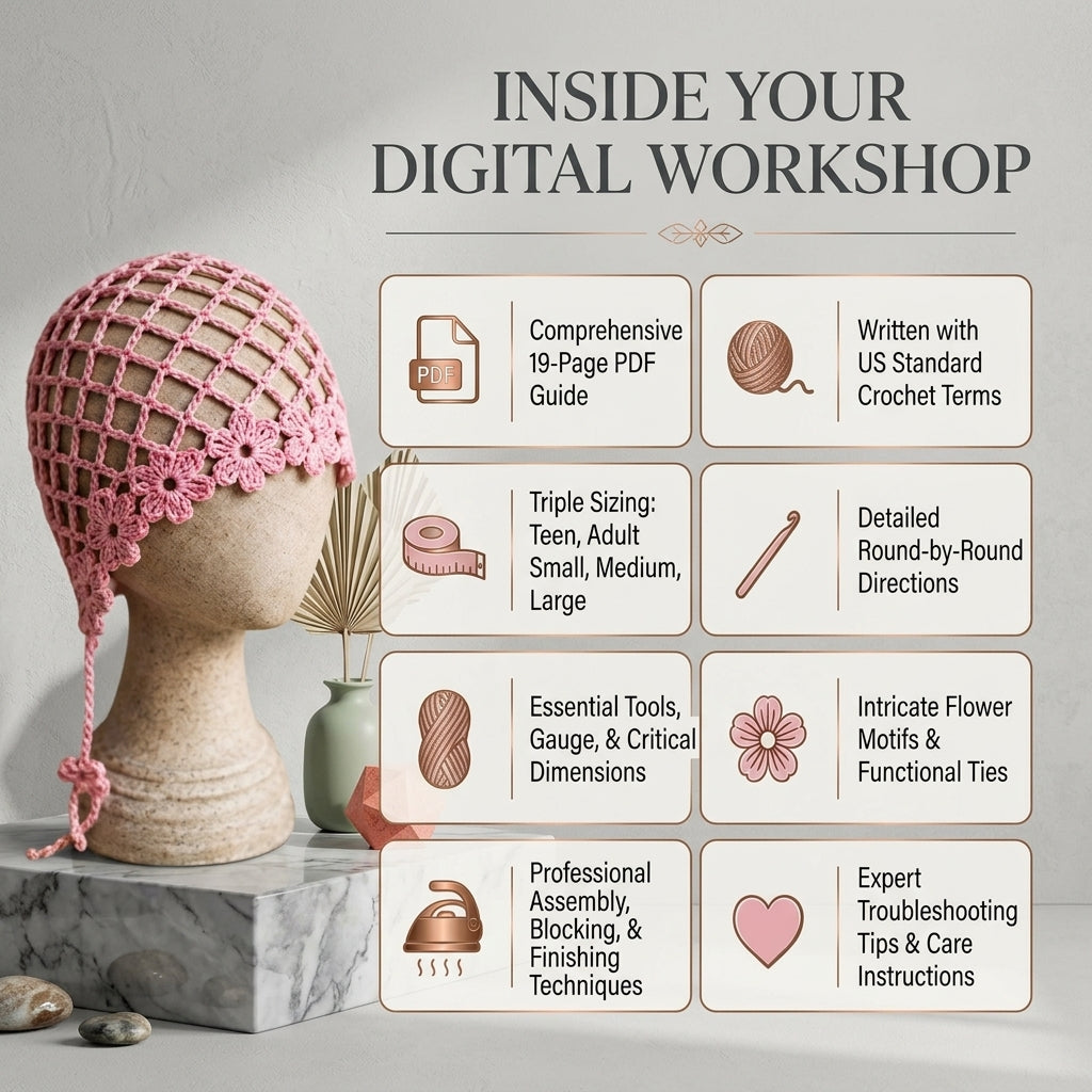 Floral Mesh Summer Headscarf | Crochet Pattern PDF