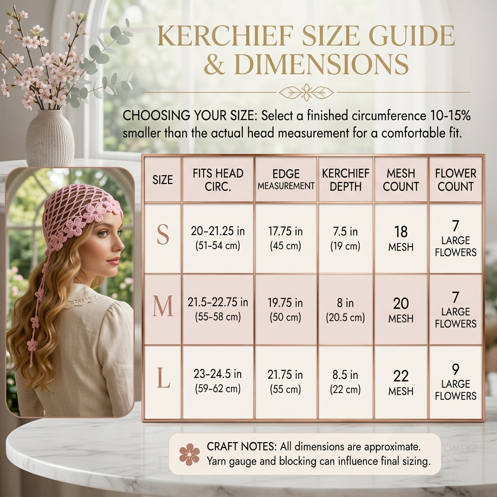 Floral Mesh Summer Headscarf | Crochet Pattern PDF