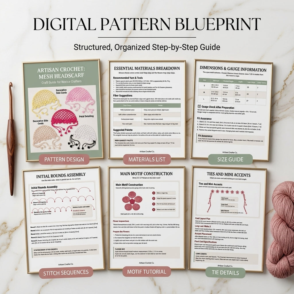 Floral Mesh Summer Headscarf | Crochet Pattern PDF