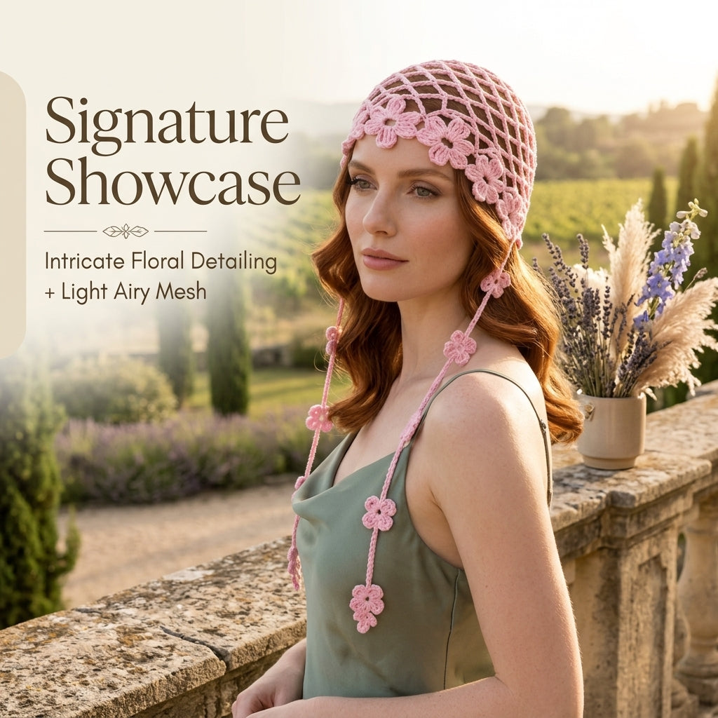 Floral Mesh Summer Headscarf | Crochet Pattern PDF