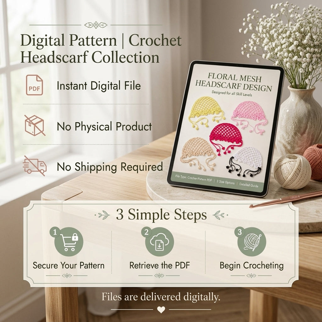 Floral Mesh Summer Headscarf | Crochet Pattern PDF