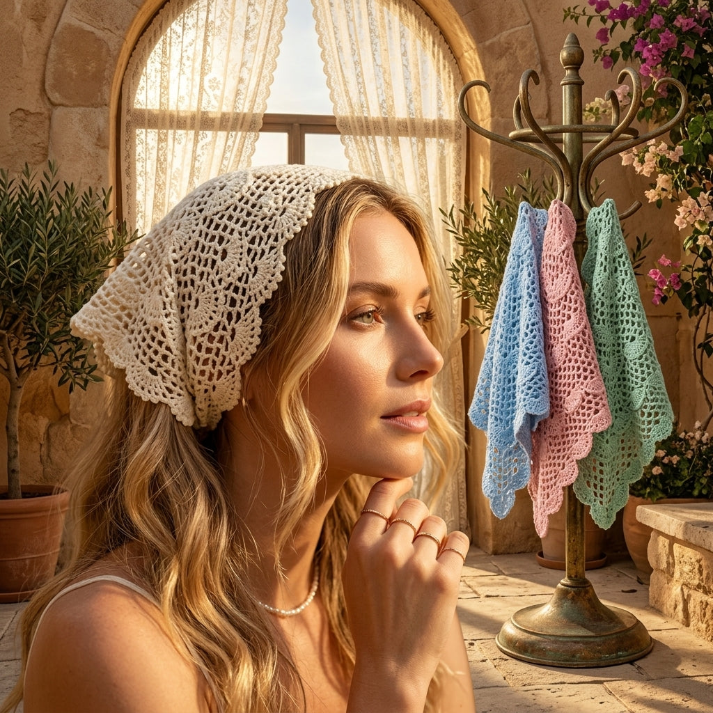 Easy Lace Summer Hair Scarf | Beginner Crochet Pattern PDF