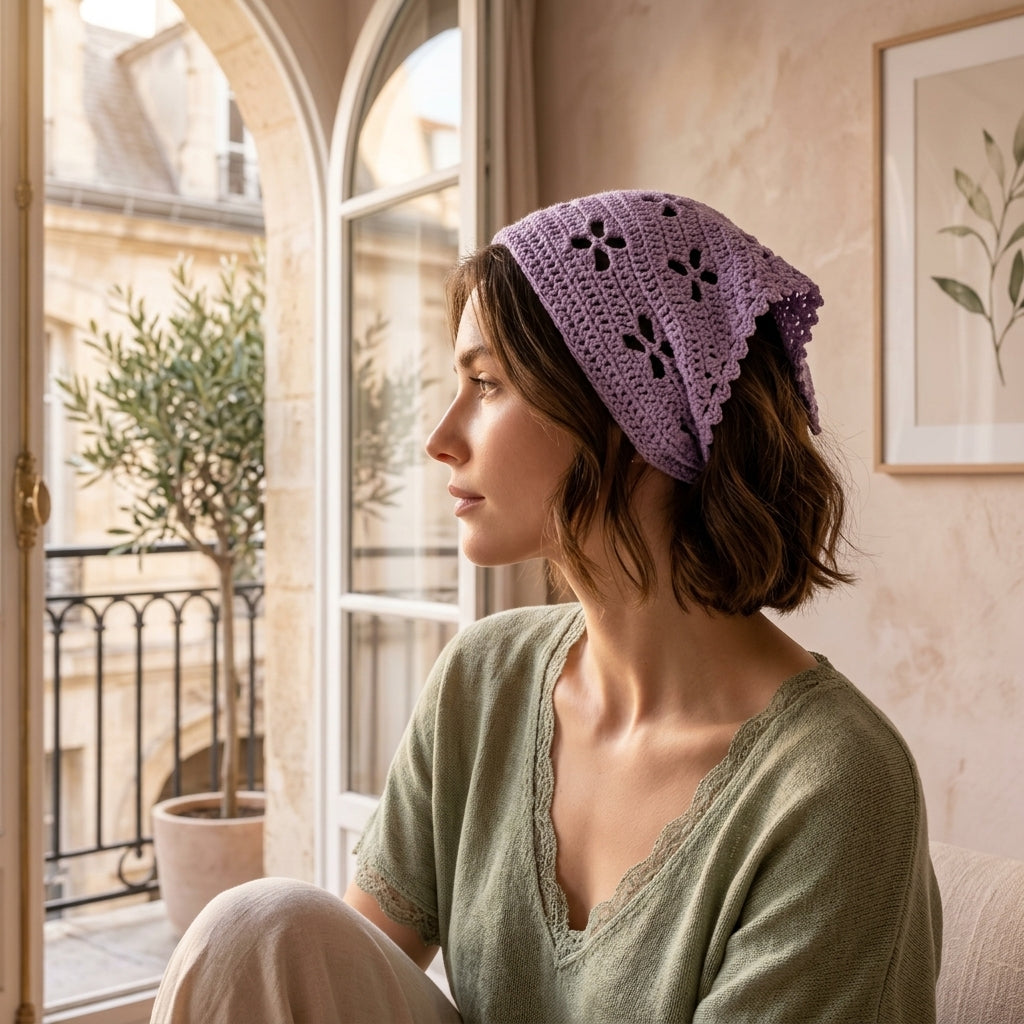 Trendy Floral Boho Hair Scarf | Crochet Pattern PDF