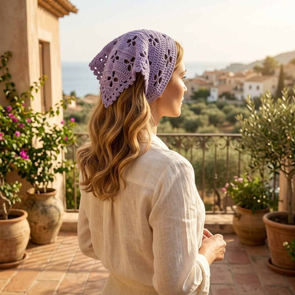 Trendy Floral Boho Hair Scarf | Crochet Pattern PDF