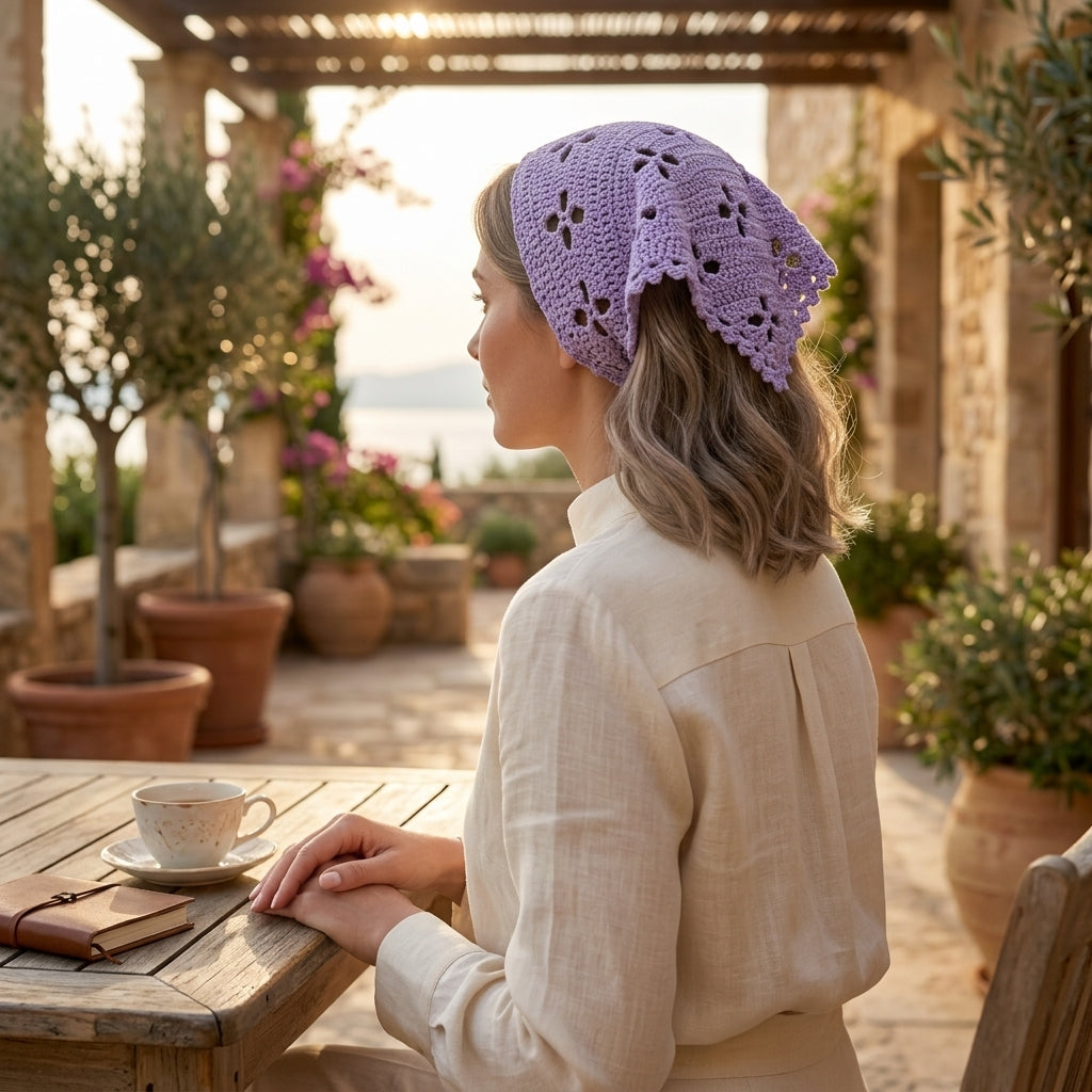Trendy Floral Boho Hair Scarf | Crochet Pattern PDF