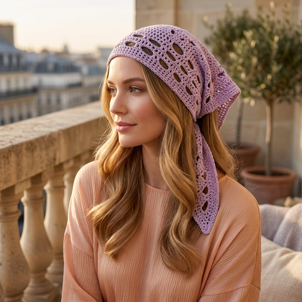 Trendy Floral Boho Hair Scarf | Crochet Pattern PDF