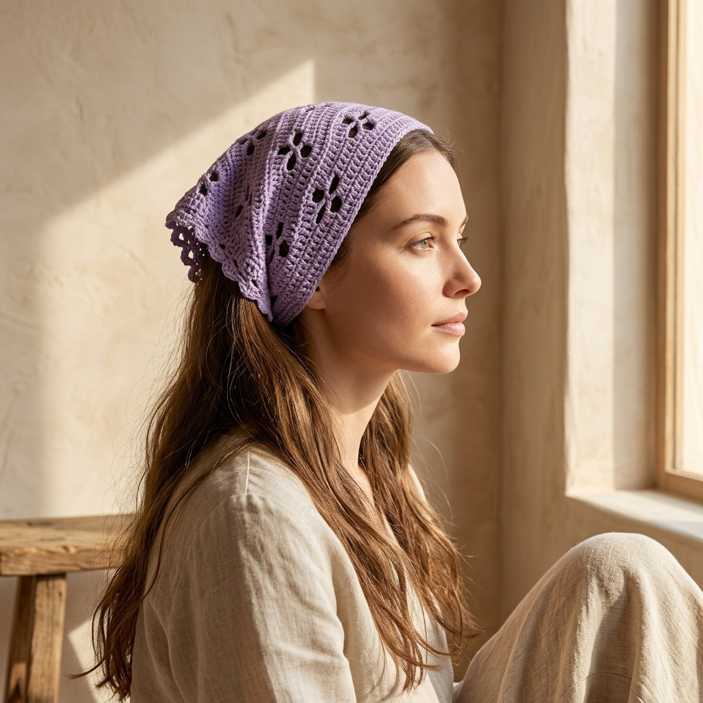 Trendy Floral Boho Hair Scarf | Crochet Pattern PDF