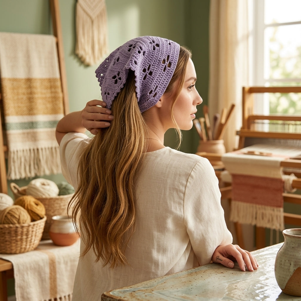 Trendy Floral Boho Hair Scarf | Crochet Pattern PDF
