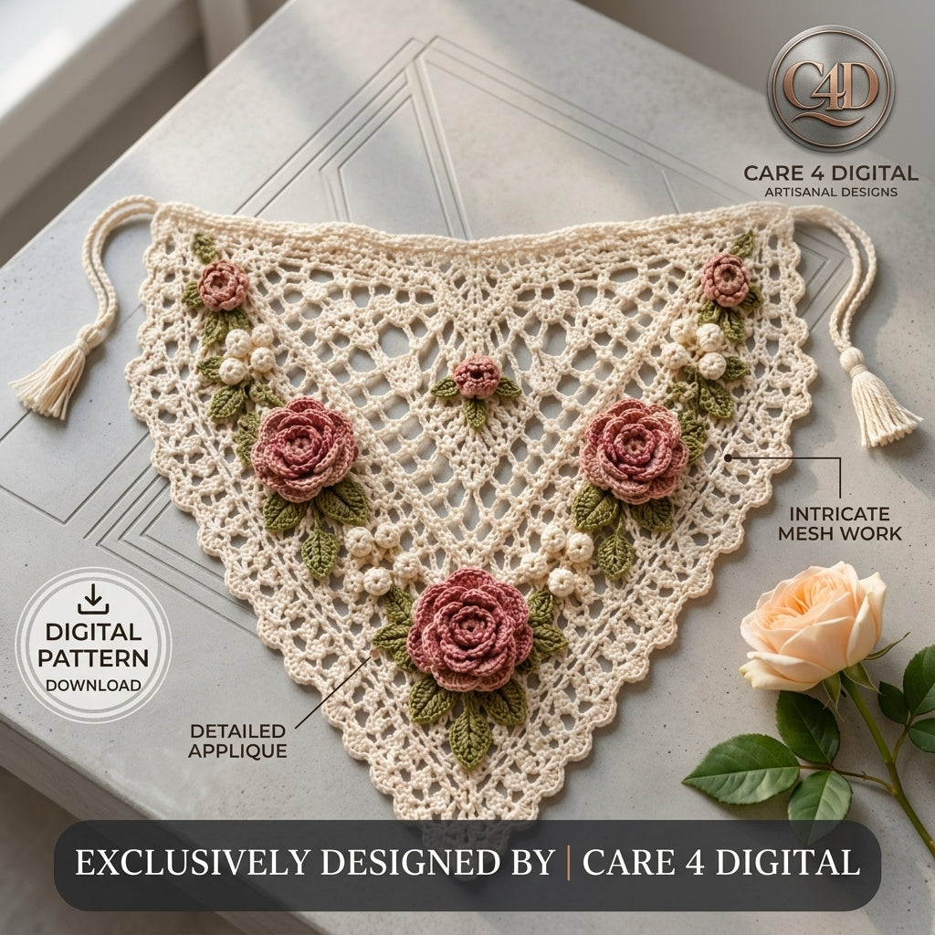 Vintage Rose Lace Kerchief | Crochet Pattern PDF