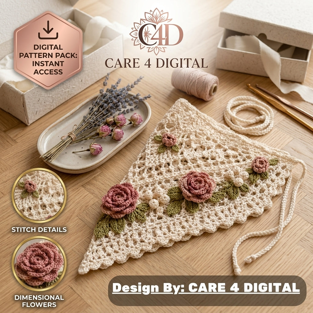 Vintage Rose Lace Kerchief | Crochet Pattern PDF