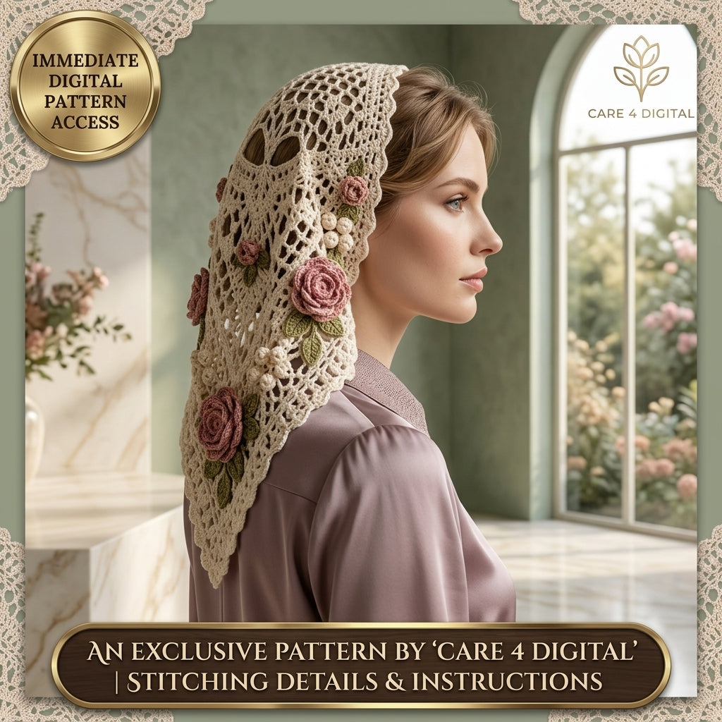 Vintage Rose Lace Kerchief | Crochet Pattern PDF