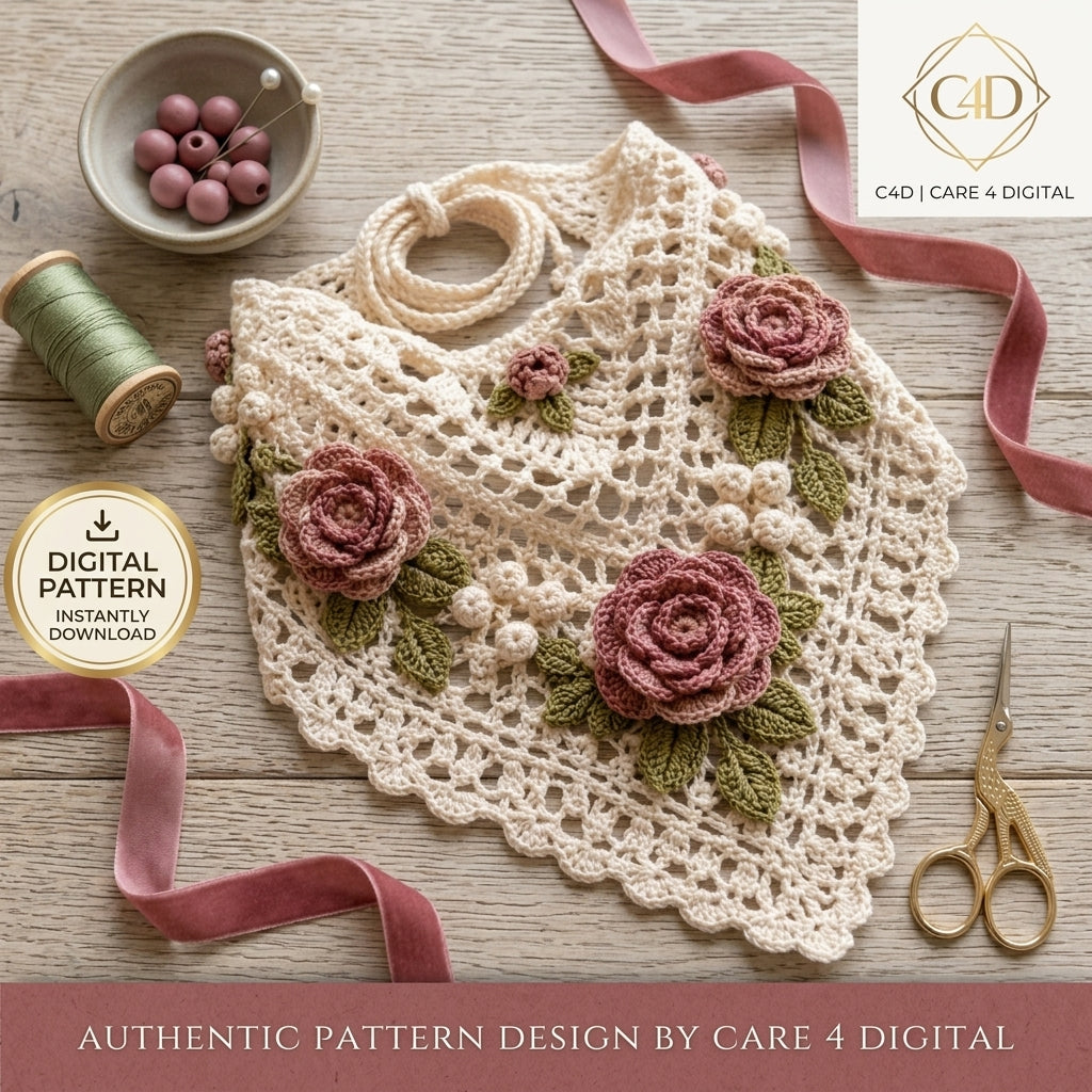 Vintage Rose Lace Kerchief | Crochet Pattern PDF