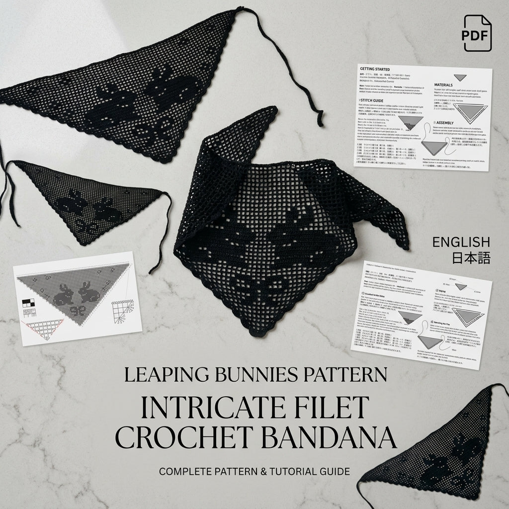 Filet Bunny Motif Headscarf | Crochet Pattern PDF