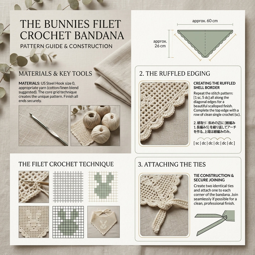 Filet Bunny Motif Headscarf | Crochet Pattern PDF