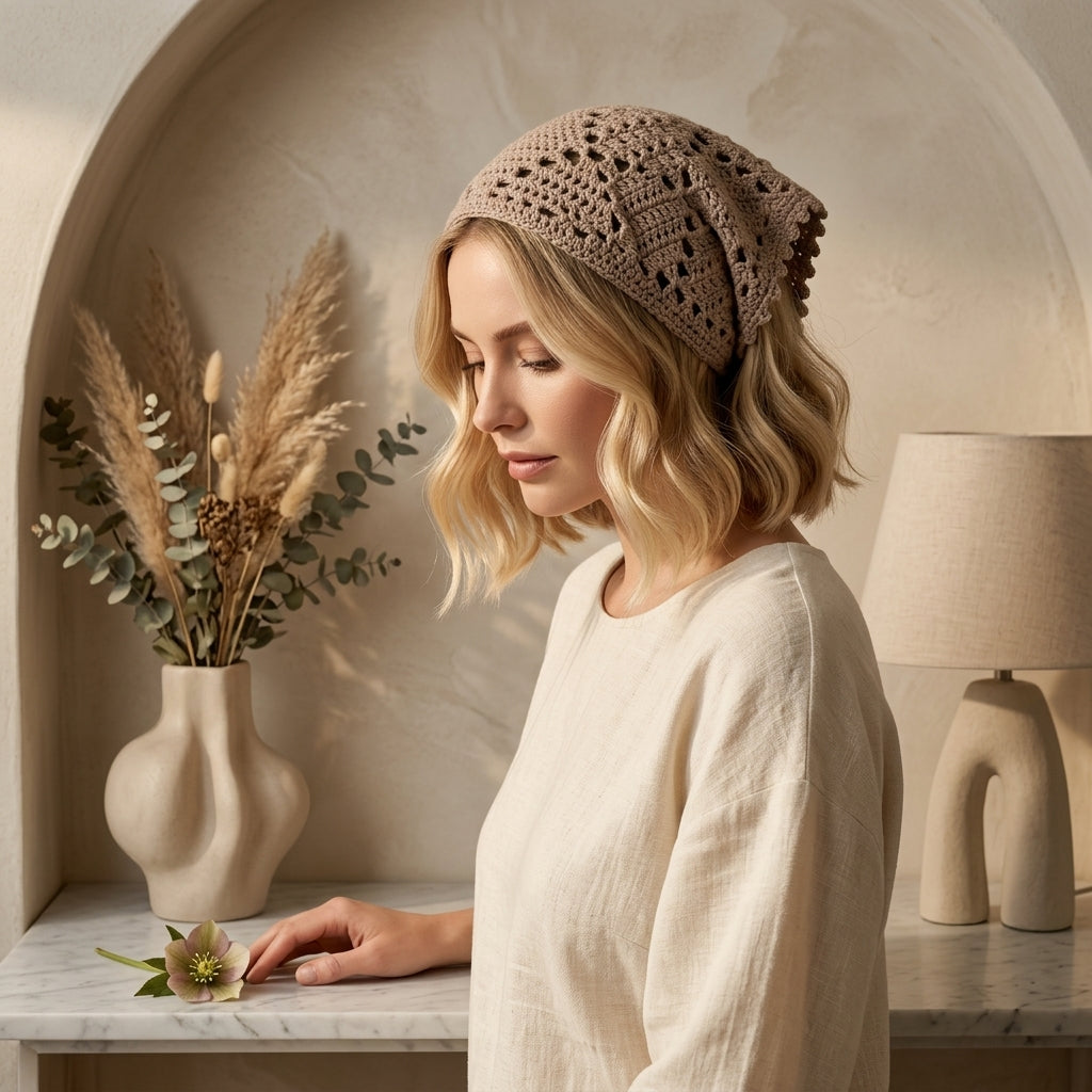 Diamond Stitch Boho Headscarf | Crochet Pattern PDF