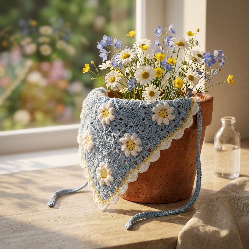 Daisy Floral Granny Square Kerchief | Crochet Pattern PDF
