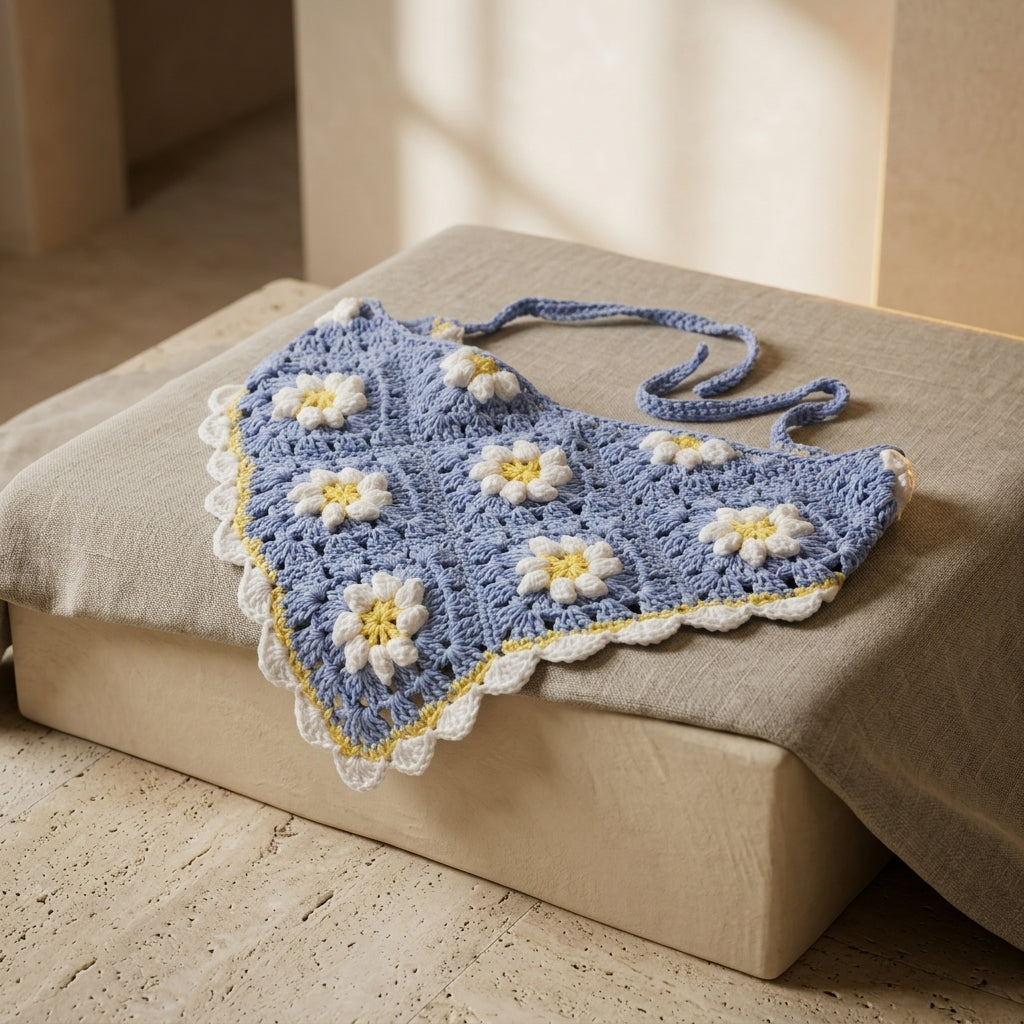 Daisy Floral Granny Square Kerchief | Crochet Pattern PDF