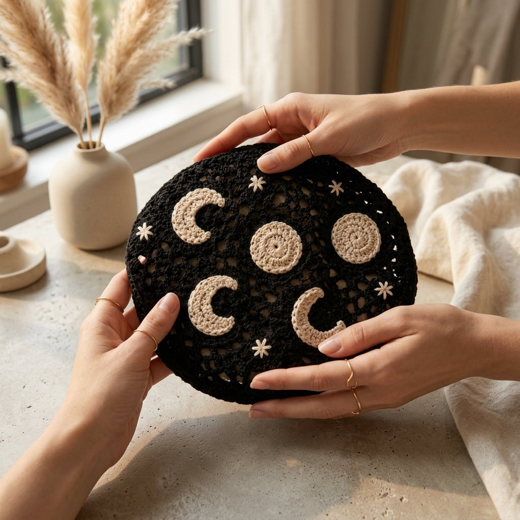 Celestial Moon Phase Boho Head Scarf | Crochet Pattern PDF