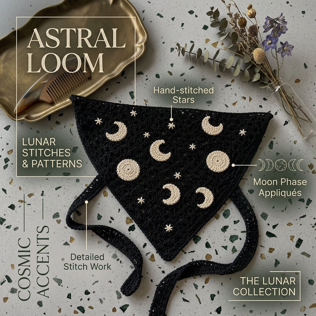 Celestial Moon Phase Boho Head Scarf | Crochet Pattern PDF