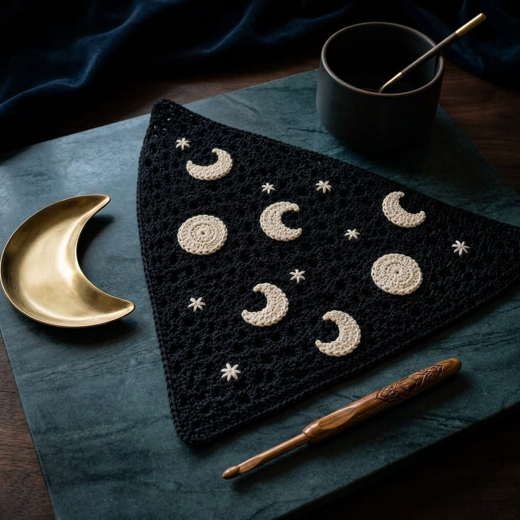 Celestial Moon Phase Boho Head Scarf | Crochet Pattern PDF