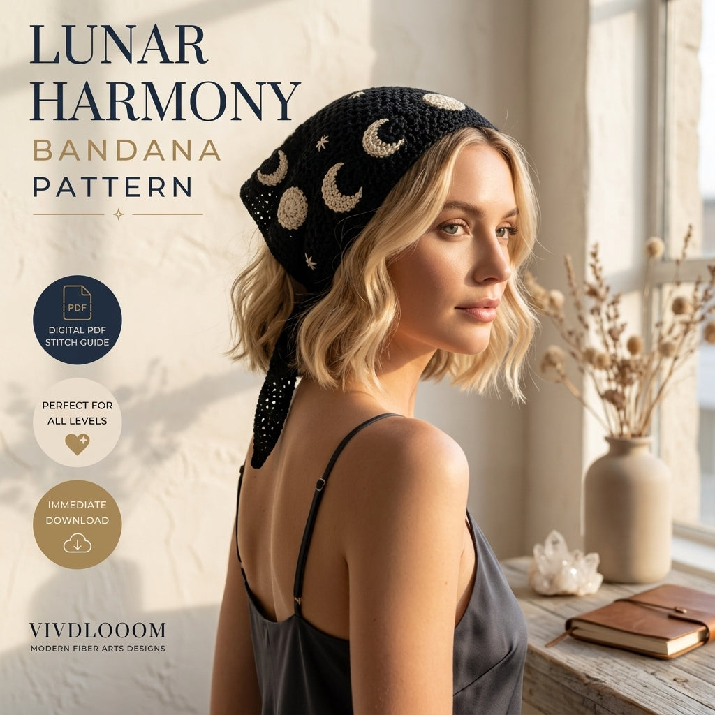 Celestial Moon Phase Boho Head Scarf | Crochet Pattern PDF