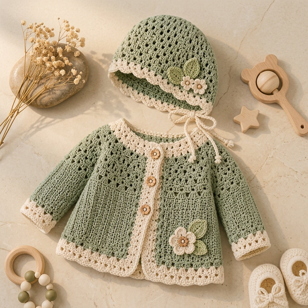Cardigan Bonnet Sage Baby Cardigan | Crochet Pattern PDF