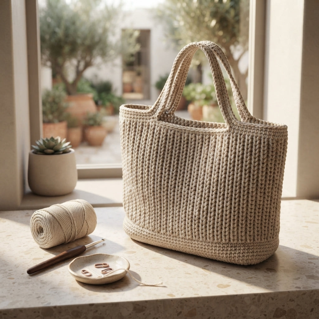 Shoulder Bag Ribbed Tote | Crochet Pattern PDF