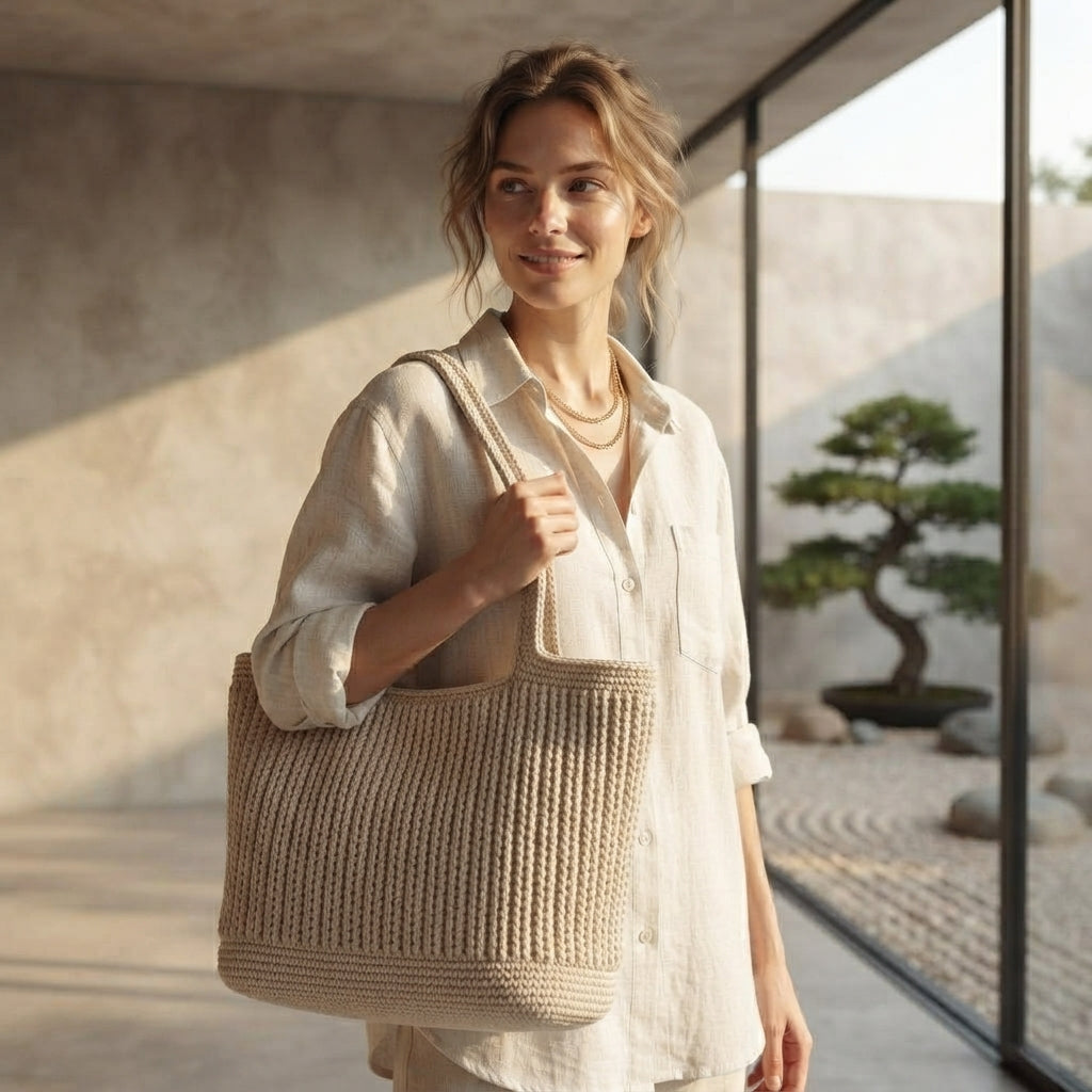 Shoulder Bag Ribbed Tote | Crochet Pattern PDF