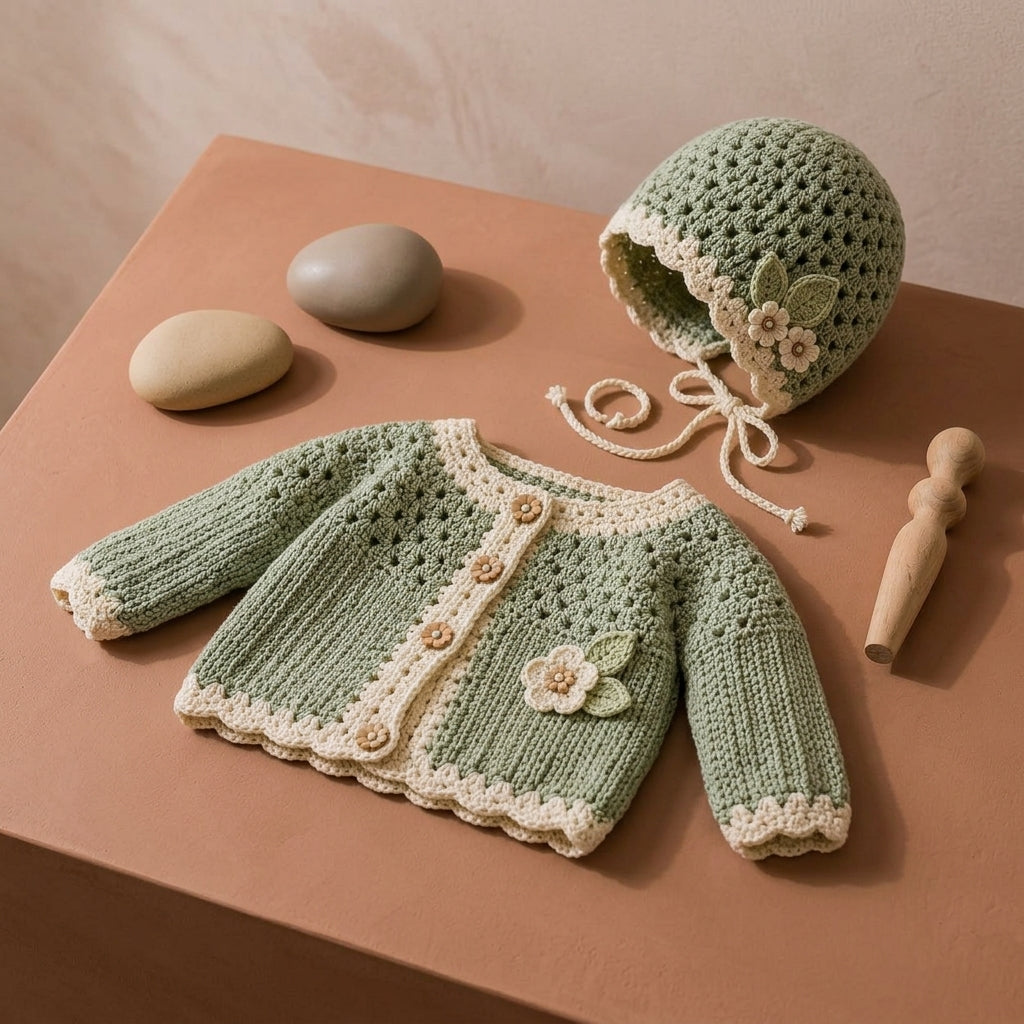 Cardigan Bonnet Sage Baby Cardigan | Crochet Pattern PDF