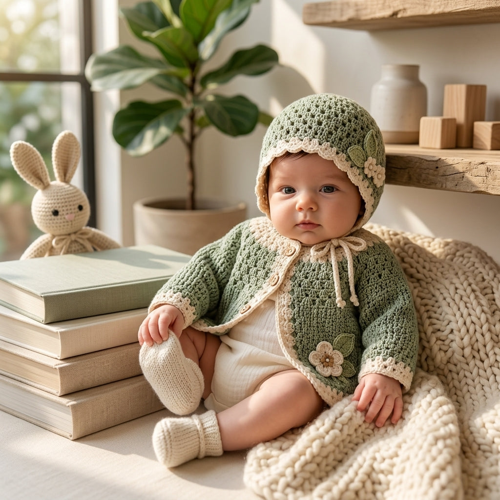 Cardigan Bonnet Sage Baby Cardigan | Crochet Pattern PDF