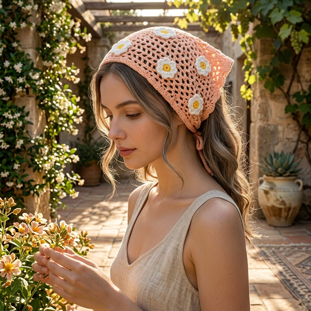 Daisy Boho Festival Hair Scarf | Beginner Crochet Pattern PDF