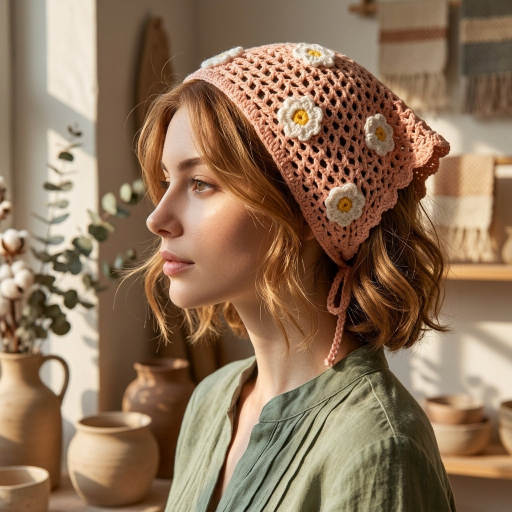 Daisy Boho Festival Hair Scarf | Beginner Crochet Pattern PDF