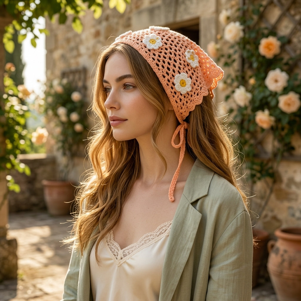 Daisy Boho Festival Hair Scarf | Beginner Crochet Pattern PDF