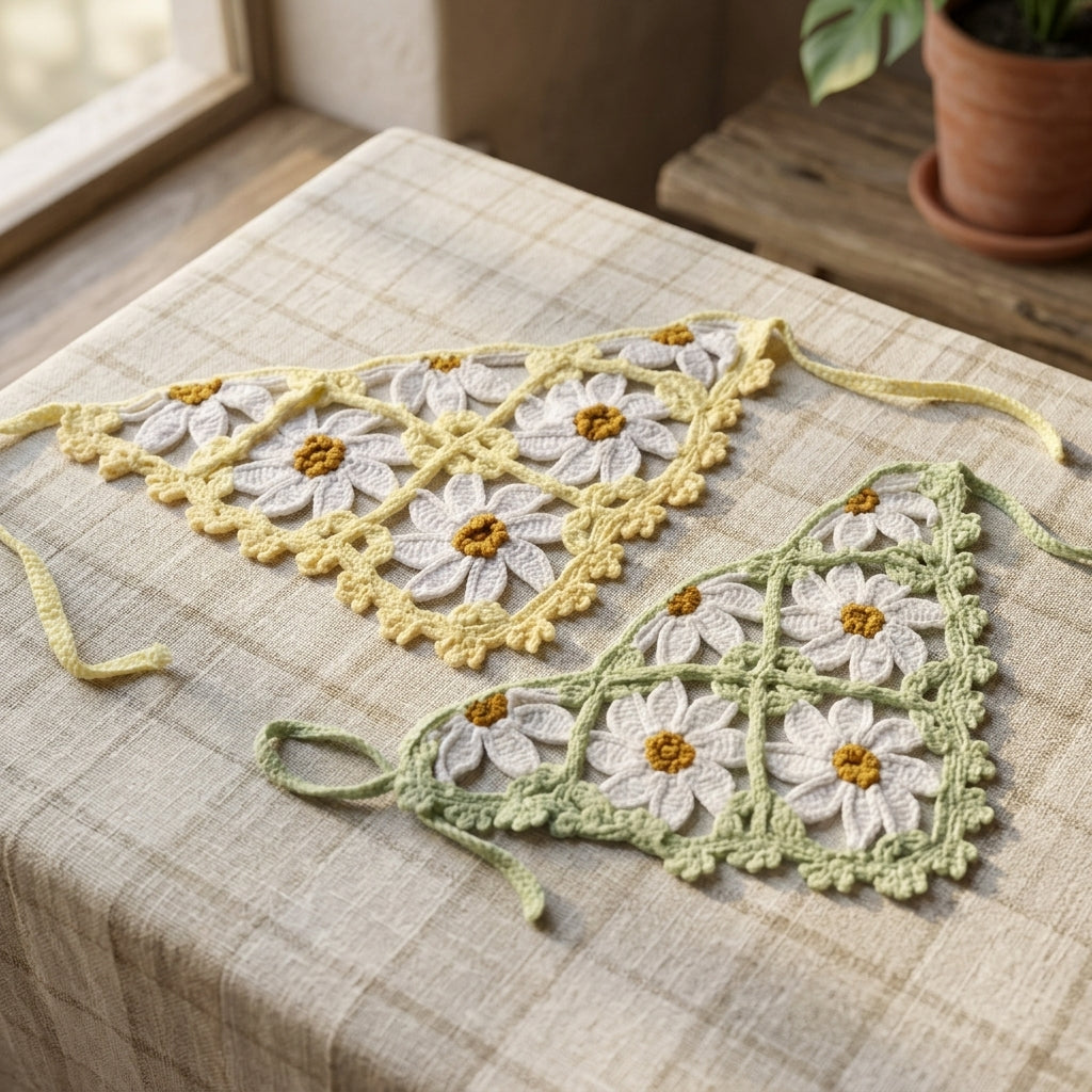 Daisy Cottagecore Hair Kerchief | Crochet Pattern PDF