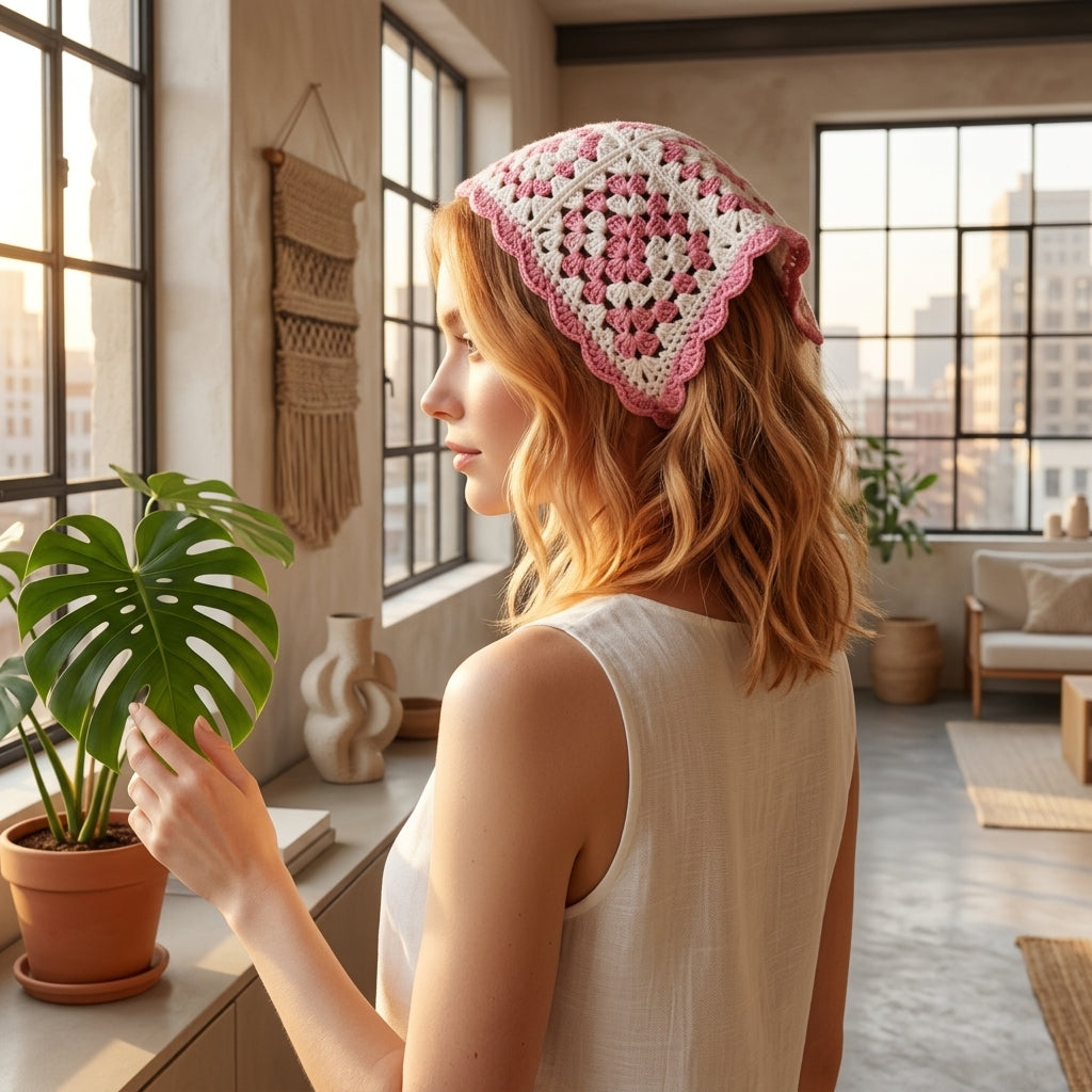 Summer Boho Triangle Headscarf | Crochet Pattern PDF
